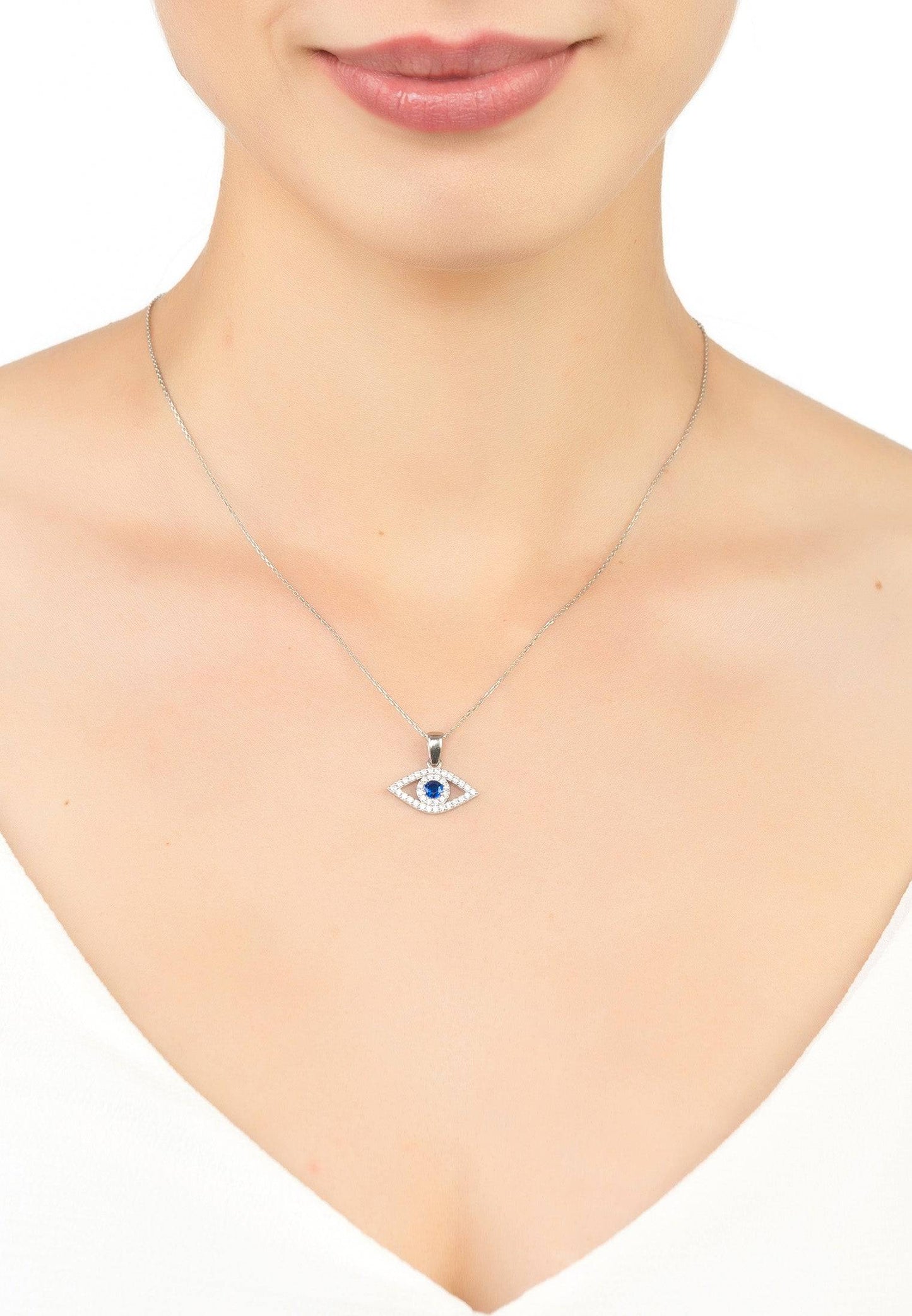 Latelita London Evil Eye Silver & Blue Zircon Necklace